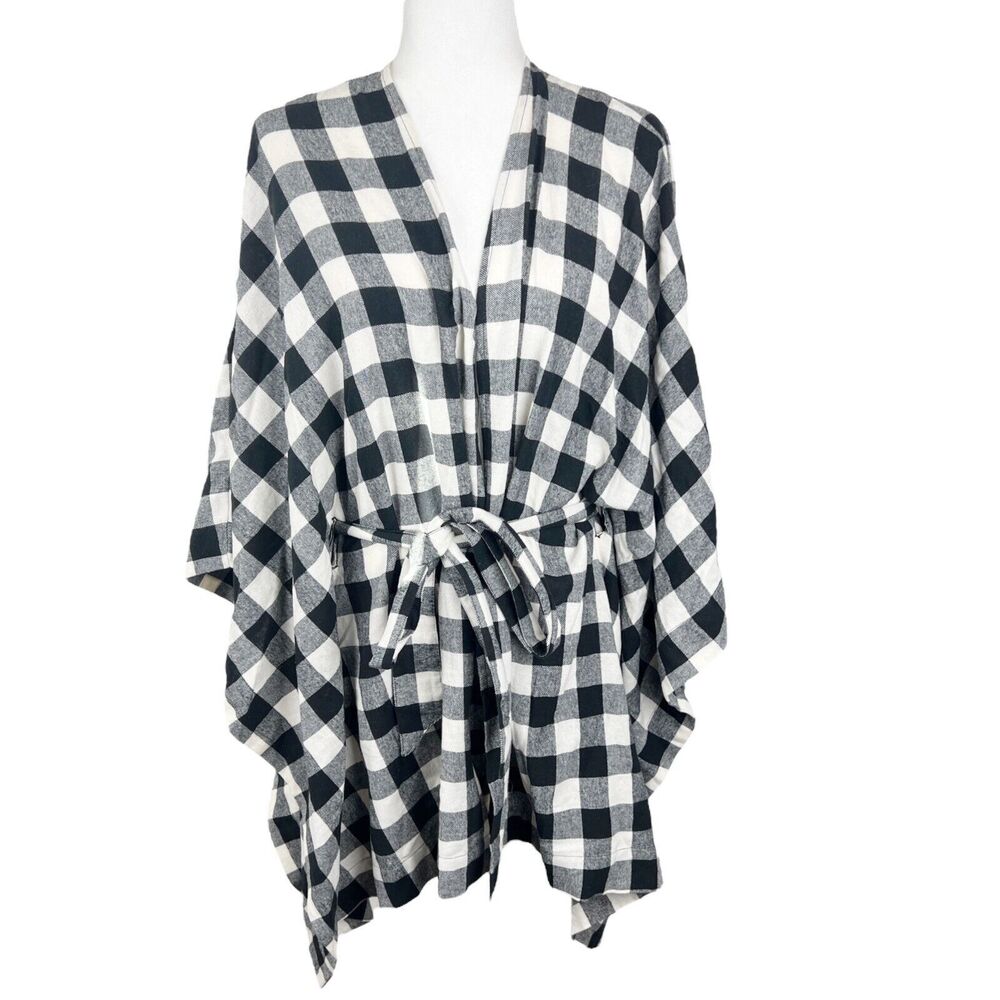 Iman Cardigan Women XS / Small Black White Checkered Global Chic Travel Coverup